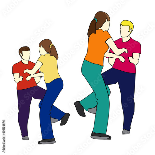 Φωτογραφία Lindy Hop - Jive - Swing Dancers Vector Couples in Bright Colors