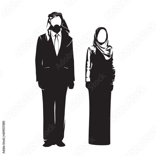 Arabian business people, isolated vector silhouette. Man and woman