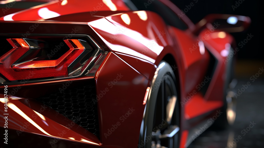 Closeup on front of generic and unbranded red color cars ,sport car wallpaper Ai Generative