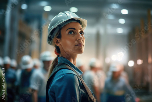 Woman engineer worker work in a building construction portrait - generative ai