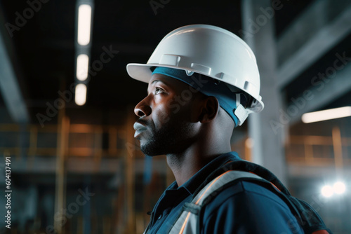 Man engineer worker looking at work in a building construction portrait - generative ai © Silvaz Studio