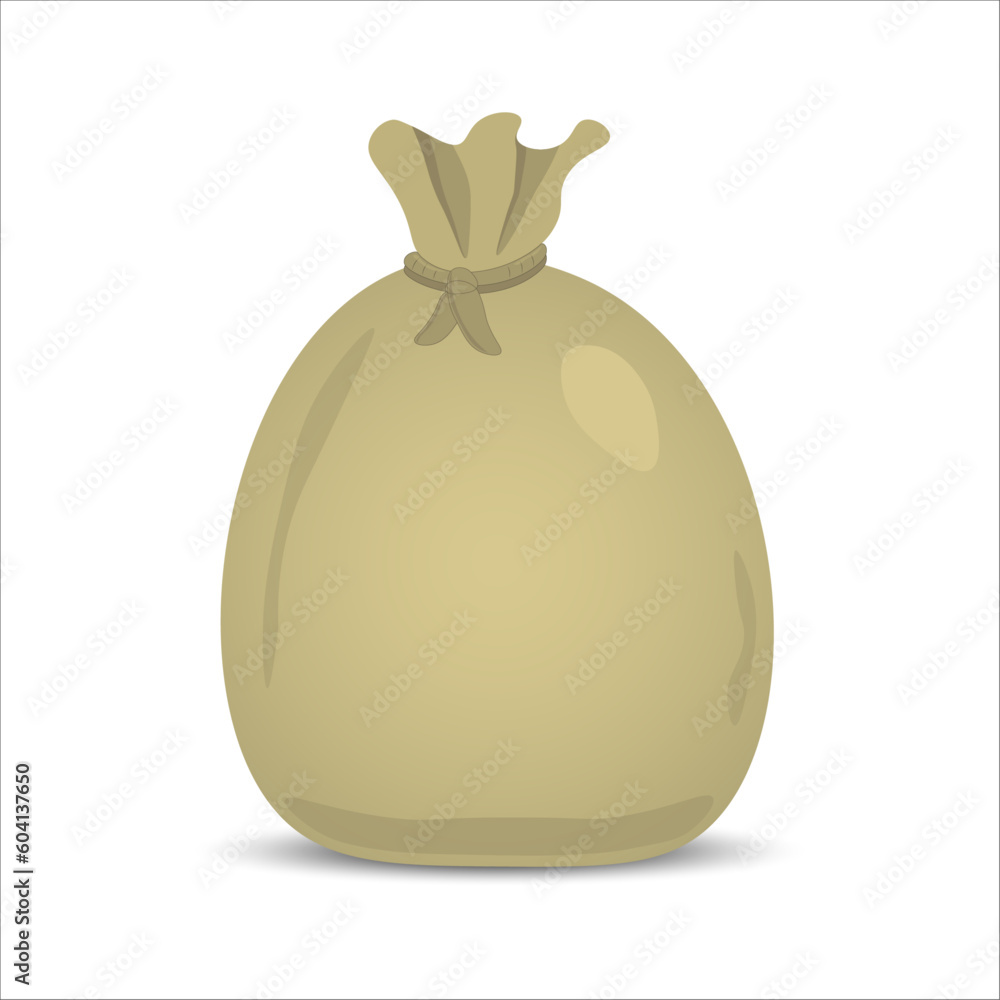 Vector illustration of filled a brown canvas sack, tarpaulin bag, tied with rope, isolated on a white background, for your design, for child books, without any inscription or label Vector illustration of filled a brown canvas sack, tarpaulin bag, tied with rope, isolated on a white background, for your design, for child books, without any inscription or label