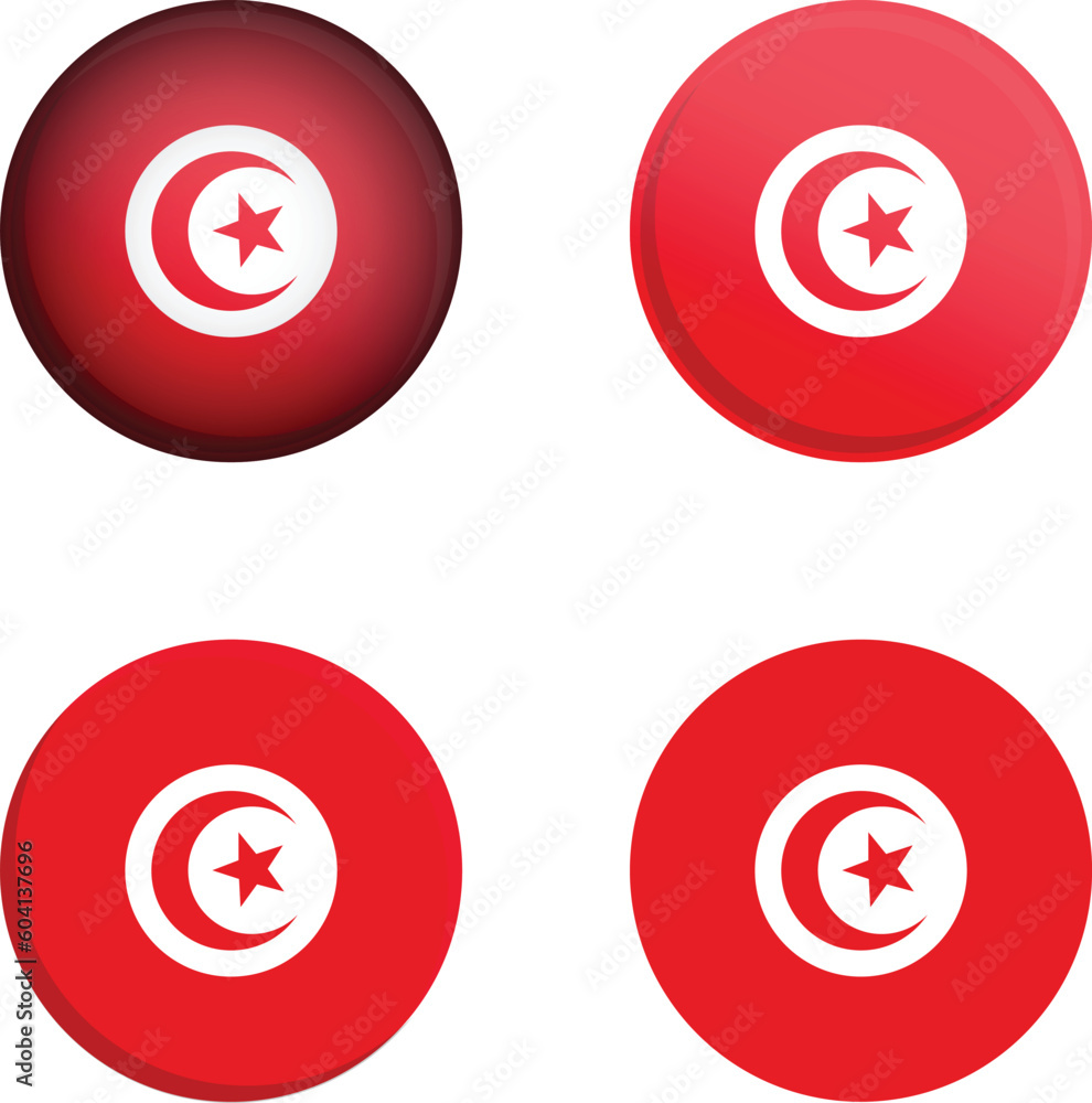 Round Country Flag in different styles disc badge vector illustration Tunisia Round Country Flag in different styles disc badge vector illustration Tunisia