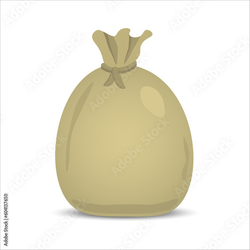 Vector illustration of filled a brown canvas sack, tarpaulin bag, tied with rope, isolated on a white background, for your design, for child books, without any inscription or label