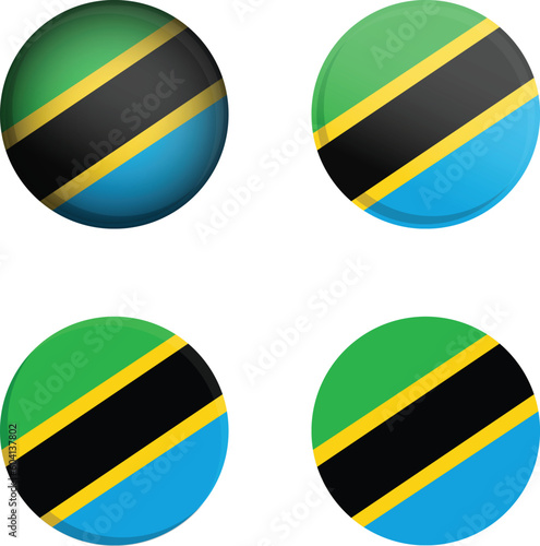Round Country Flag in different styles disc badge vector illustration tanzania