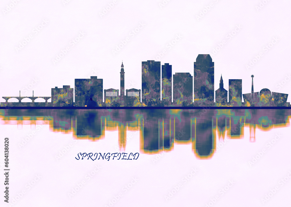 Springfield Massachusetts. Cityscape Skyscraper Buildings Landscape City Background Modern Art Architecture Downtown Abstract Landmarks Travel Business Building View Corporate - obrazy, fototapety, plakaty 