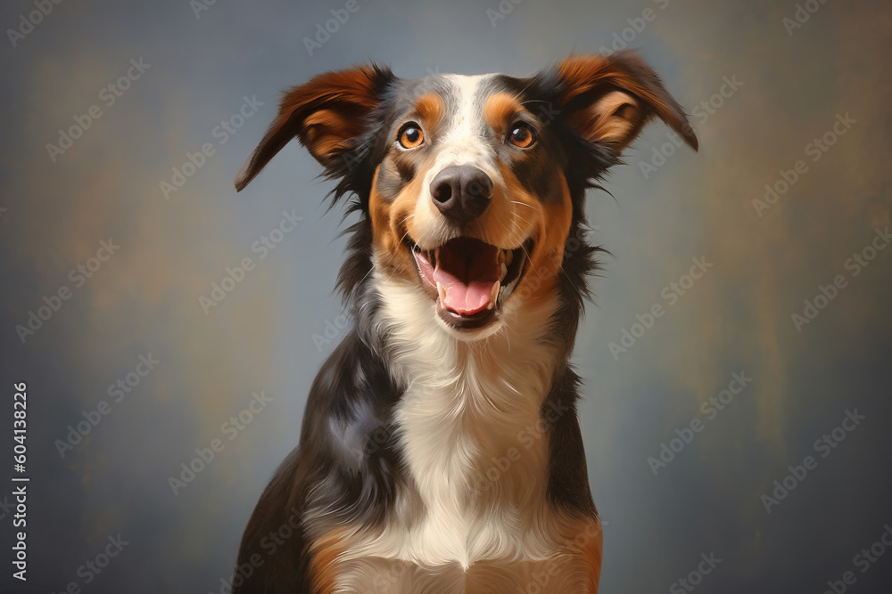 portrait of a smiling dog with studio background