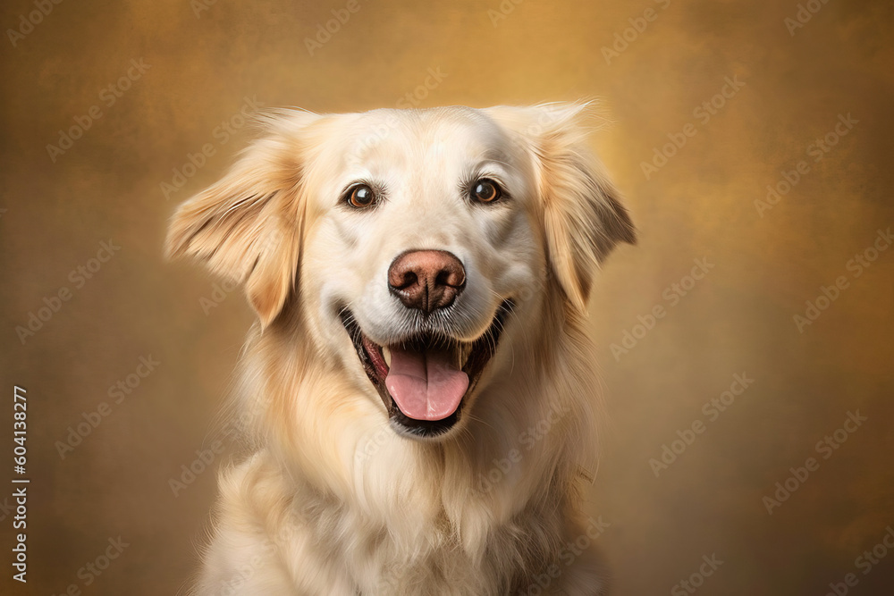 portrait of a smiling dog with a studio background