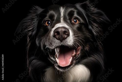 portrait of a smiling border collie with black background © QuantumVisions