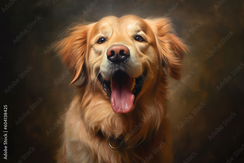 portrait of a smiling golden labdrador with studio background