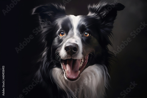 portrait of a smiling border collie looking to the left with a black background © QuantumVisions