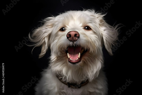 portrait of a happy smiling poodle with black background