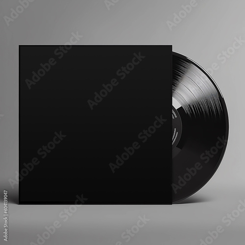 blank black vinyl record cover for your mockup. AI Generated. photo