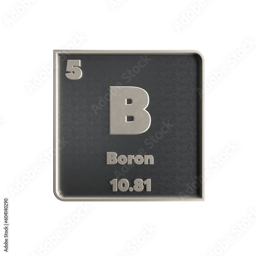 Photography boron chemical element black and metal icon with atomic mass and atomic number