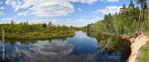 Panorama of the forest river in spring. © sergunt