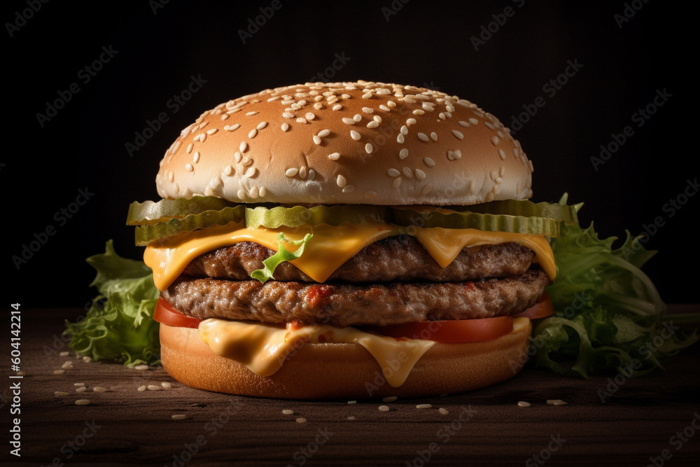 Tasty and delicious hamburger product photography. Ai generated Tasty and delicious hamburger product photography. Ai generated