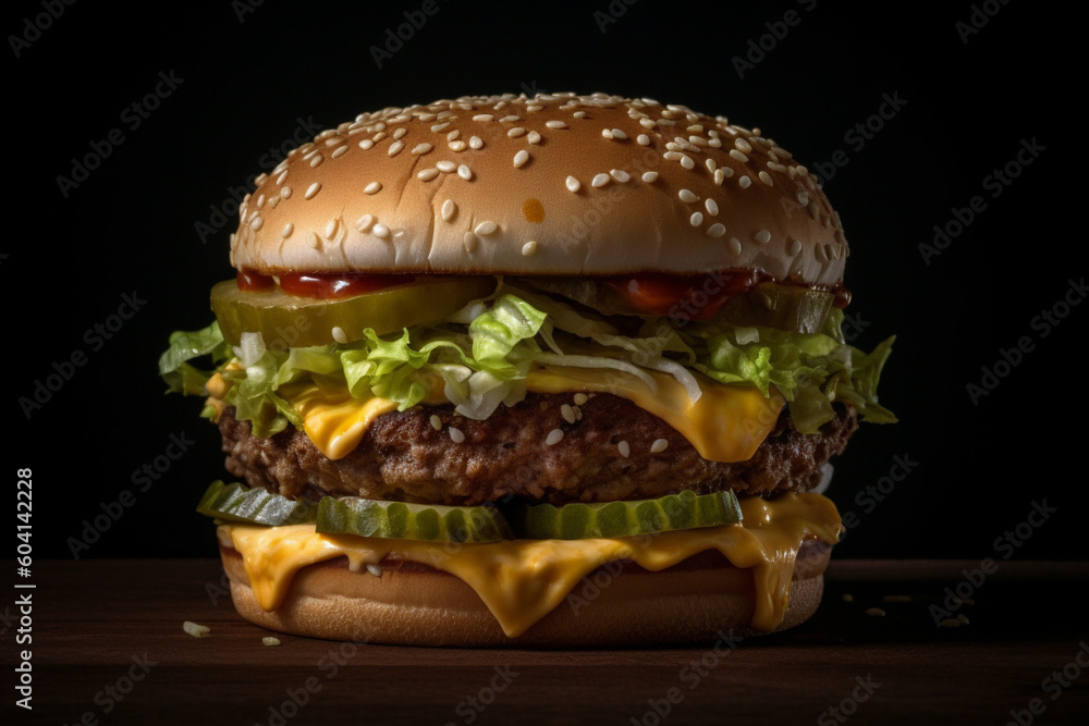 Tasty and delicious hamburger product photography. Ai generated Tasty and delicious hamburger product photography. Ai generated