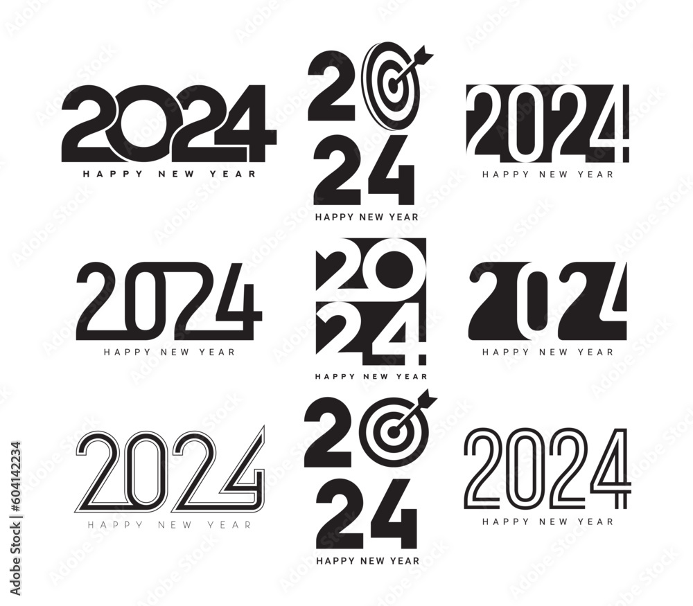Vecteur Stock Set of Happy New Year 2024 symbols. Vector illustration