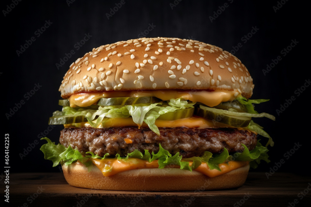 Tasty and delicious hamburger product photography. Ai generated Tasty and delicious hamburger product photography. Ai generated