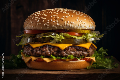 Tasty and delicious hamburger product photography. Ai generated