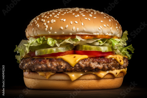 Tasty and delicious hamburger product photography. Ai generated