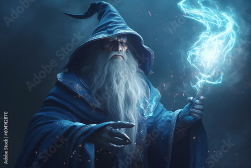 Fantastic wizard making spells illustration. Ai generated photo