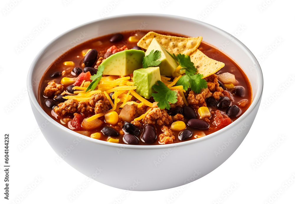 Taco soup on transparent background. Generative AI. Taco soup on transparent background. Generative AI.