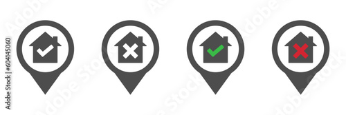  Correct and incorrect house location vector icons