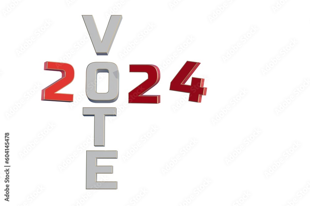 Presidential elections 2024. The inscription Vote and 2024 on a transparent white background. 3D render Presidential elections 2024. The inscription Vote and 2024 on a transparent white background. 3D render
