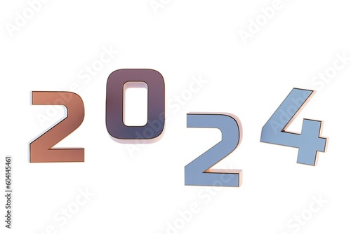 The onset of 2024. The inscription 2024 on a transparent white background. 3D render