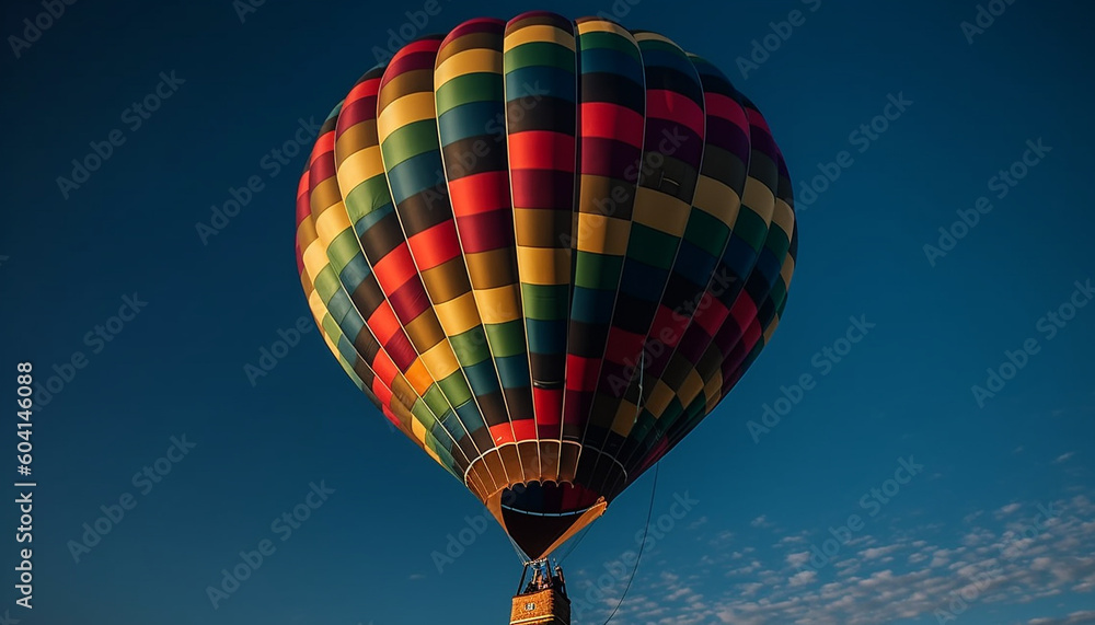 Fototapeta premium Vibrant hot air balloon flying mid air adventure generated by AI