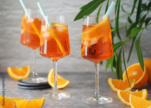 Glasses with aperol spritz cocktail