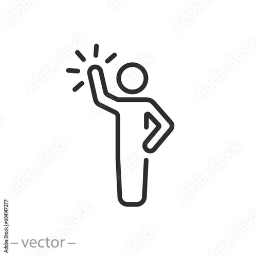 high motivation icon, self confidence, joy person, thin line symbol - editable stroke vector illustration