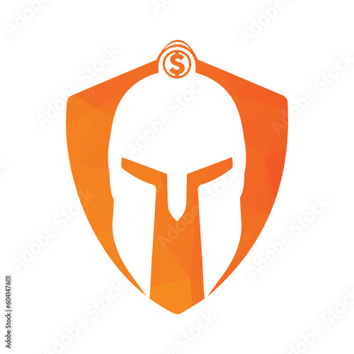 Greek warrior helmet, antiques roman helmet for head protection spartan helmet icon. dollar sign descent shape and color flat design style. vector illustration