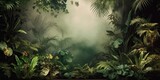 Fresh exotic jungle background with lots of copy space, generative ai