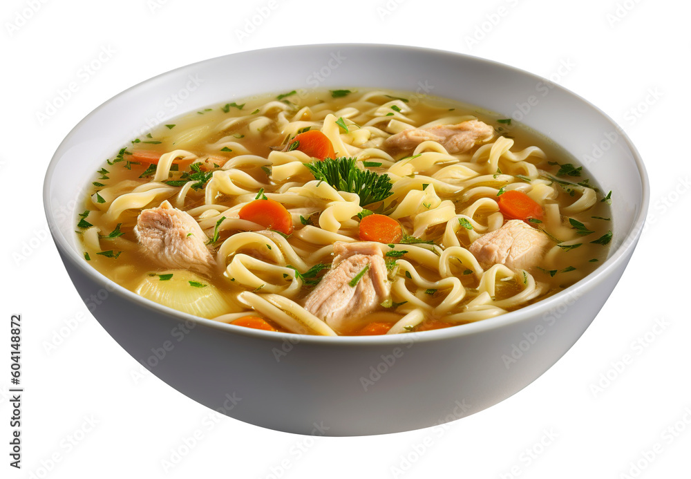 Chicken noodle soup on transparent background. Generative AI. Chicken noodle soup on transparent background. Generative AI.
