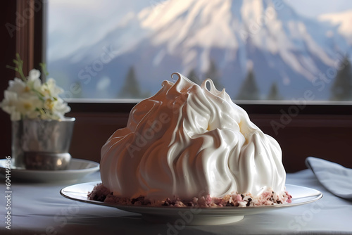 Baked Alaska - A showstopper dessert, Baked Alaska consists of cake topped with ice cream and covered in meringue, then briefly baked or torched to achieve a crispy exterior (Generative AI) photo