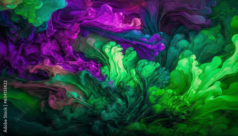 Vibrant colors mix in chaotic underwater motion generated by AI