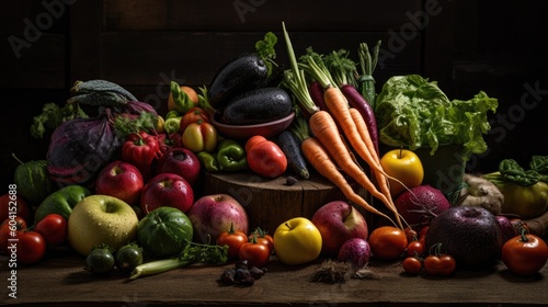 Garden Bounty  Vibrant Stock Photo of Homegrown Organic Fruits and Vegetables. Generative AI
