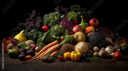 Garden Bounty  Vibrant Stock Photo of Homegrown Organic Fruits and Vegetables. Generative AI