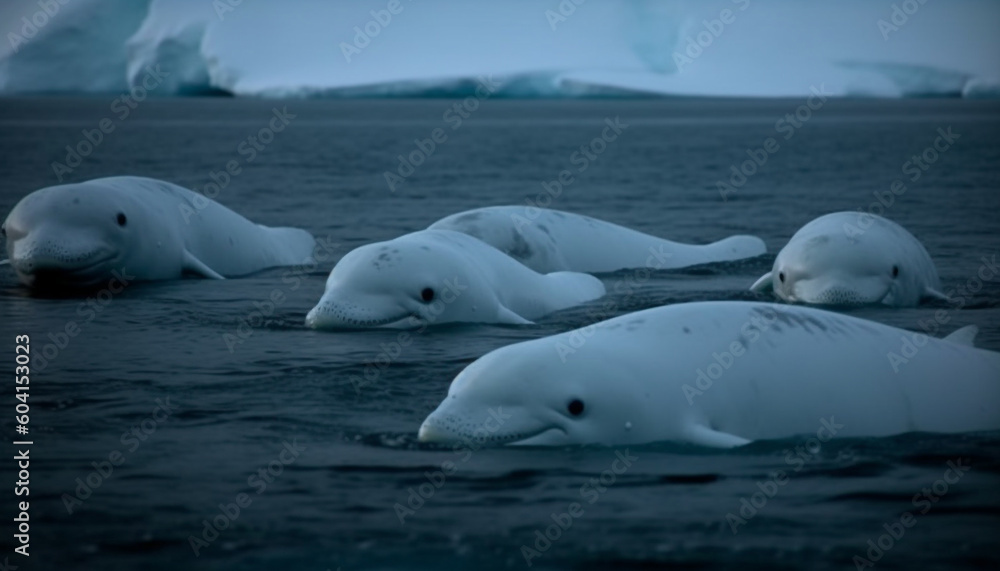 Naklejka premium Arctic adventure wildlife exploration on ice floe generated by AI