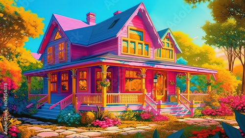 Dream house cottage, Bright color. Generative Ai