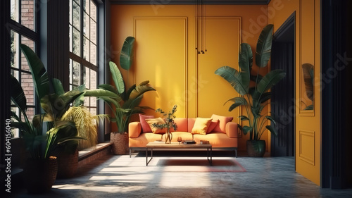 Fototapeta Naklejka Na Ścianę i Meble -  3d contemporary living room interior and modern furniture. Generative Ai