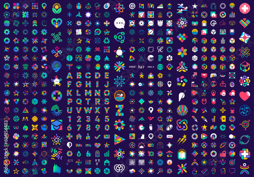 Creative mega logo set. International unique abstract geometric business, team, heart, star and so on icon set, 464 in total.