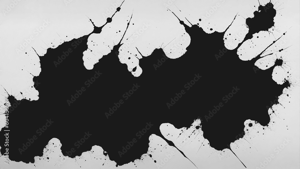 Grunge ink paint, black ink blot, abstract black water color on white background 