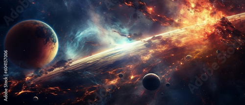 Cosmic Voyage: an image of a breathtaking space scene with swirling galaxies, nebulae, and distant planets.