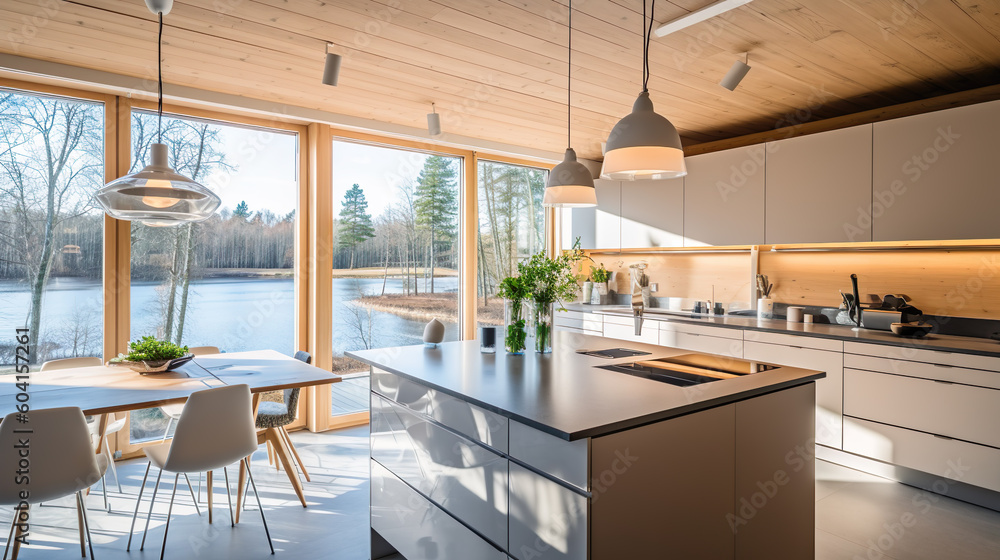 Fototapeta premium Cuisine en harmonie au bord du lac