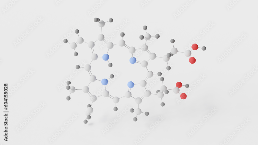 protoporphyrin ix molecule 3d, molecular structure, ball and stick model, structural chemical formula porphyrin protoporphyrin ix molecule 3d, molecular structure, ball and stick model, structural chemical formula porphyrin