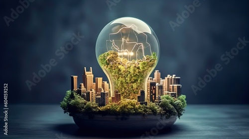 City and garden  save the planet and energy concept. World Enviroment Day. Generative ai