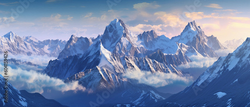 Majestic Landscapes: a photo of a breathtaking mountain range with a clear blue sky and snow-capped peaks.